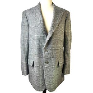 Vintage Black & White Plaid Cashmere Sports Jacket, Men's Size Xtra- Large Tall